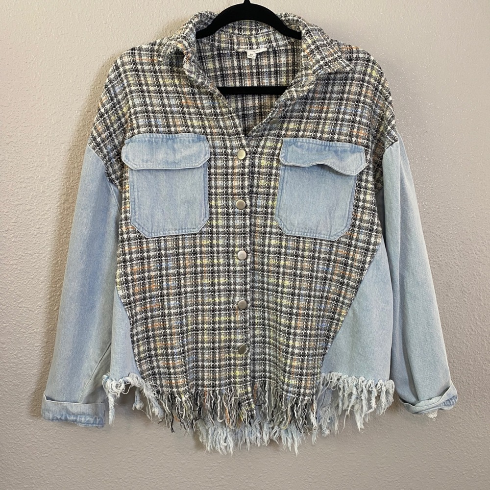 Indie Sleaze Patchwork Fringe Granola Girl Boho Oversized Boyfriend Denim Jacket